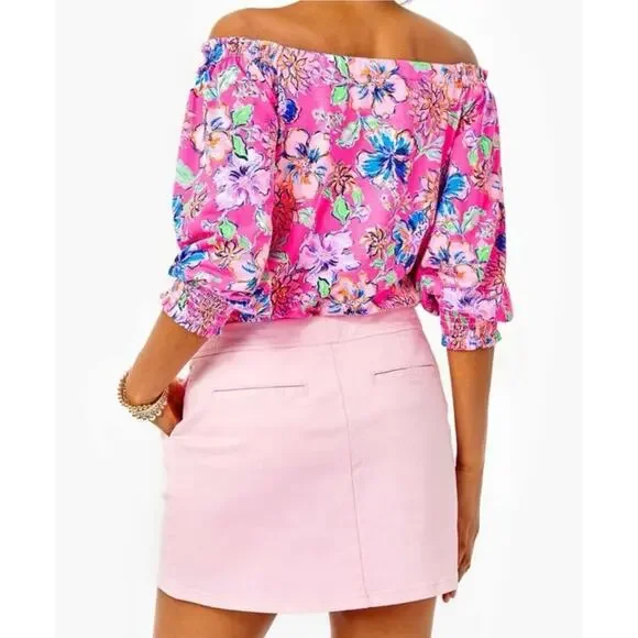 Lilly Pulitzer Colette Denim Skort Skirt Calla Lilly Pink Button Womens Size 12 - Picture 4 of 13